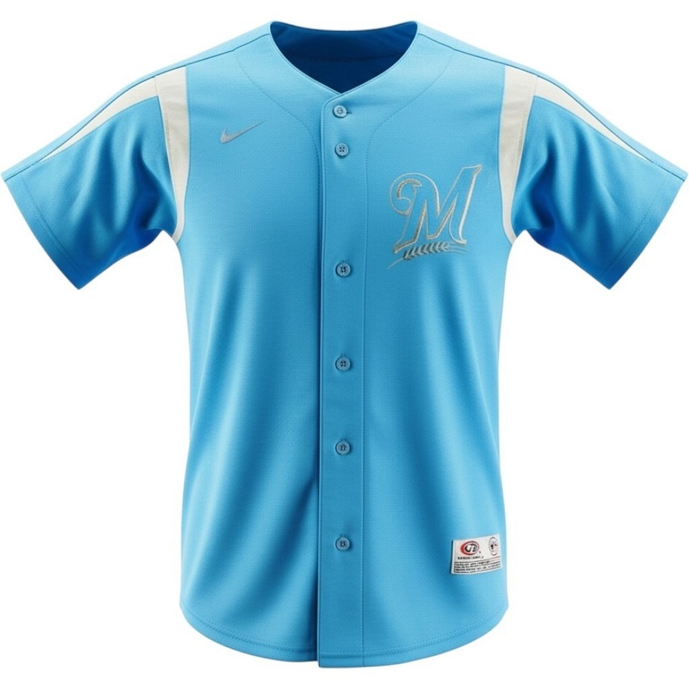 True Fan Milwaukee Brewers Jersey Mens Medium Blue MLB Baseball Button Up NWT